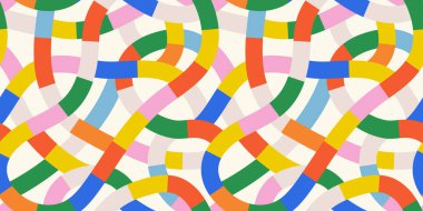 Eğlenceli renkli çizgiler, dikişsiz çizgiler. Çocuklar için yaratıcı soyut sanat arkaplanı veya çizgili şekilli moda tasarımı. Basit çocuksu karalama arkaplanı.