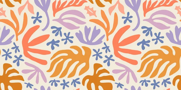 Abstrakcyjne Sztuki Liści Roślin Bezszwowy Wzór Kolorowym Ręcznie Doodle Collage — Wektor stockowy