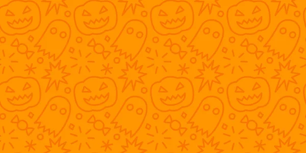 Glückliche Halloween Party Nahtlose Muster Lustige Cartoon Linie Doodle Hintergrund — Stockvektor