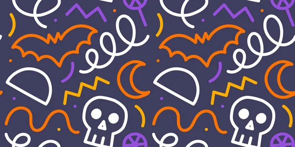 Colorful Halloween Party Seamless Pattern Funny Cartoon Line Doodle Background — Stock Vector