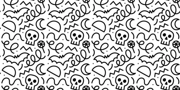 Glückliche Halloween Party Nahtlose Muster Lustige Cartoon Linie Doodle Hintergrund — Stockvektor
