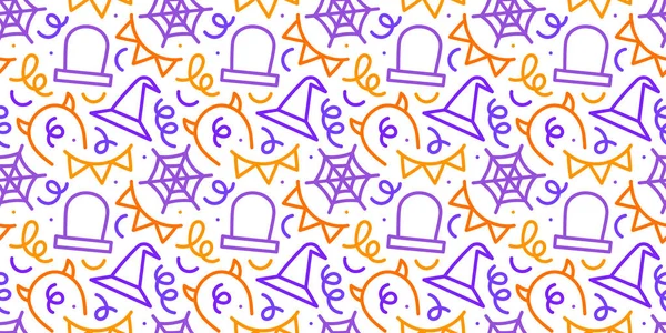 Bunte Halloween Party Nahtlose Muster Lustige Cartoon Linie Doodle Hintergrund — Stockvektor
