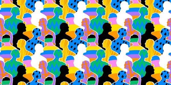 Coloré Diverses Personnes Foule Art Abstrait Motif Sans Couture Communauté — Image vectorielle