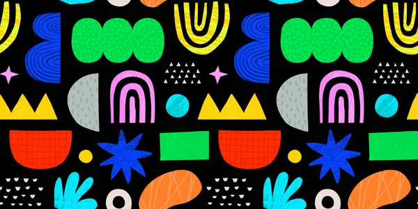 Abstract Organic Shape Seamless Pattern Colorful Geometric Doodles Flat Cartoon — Stock Vector