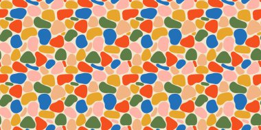 Soyut düz organik şekiller, kusursuz desenler. Rengarenk el yazması arka plan tasarımı. Karalama dekorasyonu duvar kağıdı, sanatsal terrazzo tarzı taşlar ya da çocukça damlalar..