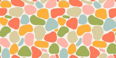 Soyut düz organik şekiller, kusursuz desenler. Rengarenk el yazması arka plan tasarımı. Karalama dekorasyonu duvar kağıdı, sanatsal terrazzo tarzı taşlar ya da çocukça damlalar..