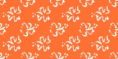 Soyut el çizimi, kusursuz desenli illüstrasyon. Renkli Hawaii baskısı, eski sanat tarzında yaz çiçekleri. Hibiscus çiçekleri bitki boyama dokusu.