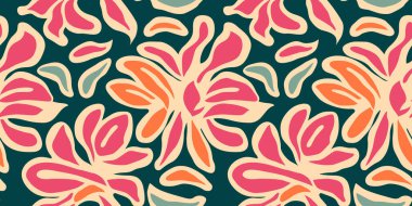 Soyut çiçek sanatı kusursuz desen çizimi. Klasik tarzda organik doğa çiçekleri. Bahar mevsimi dekorasyon dokusu, çizim baskısı.