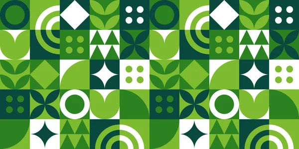 Zielona Geometryczna Mozaika Bezszwowy Wzór Ilustracji Natury Abstrakcyjne Kształty Świeże — Wektor stockowy