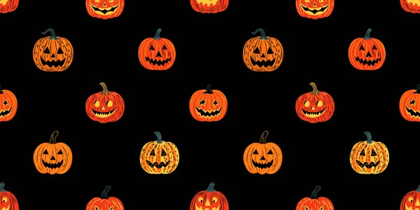 Halloween Jack Lantern Cartoon Seamless Pattern Illustration Scary October Holiday — Stock Vector