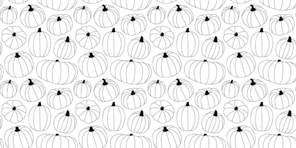 黒と白のハロウィンカボチャシームレスパターンのイラスト 秋の季節は10月の祝祭または感謝祭のイベントのための野菜の背景の印刷物を収穫します 装飾的な手描きの質 — ストックベクタ