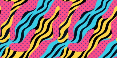 Soyut renkli neon desenli çizimler 80 'ler tarzında. Yaratıcı çizgi çizimi ile modaya uygun arkaplan.