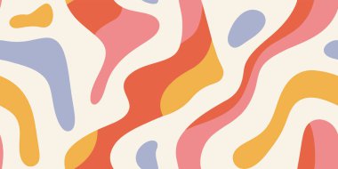 Renkli soyut organik şekilli, pürüzsüz desen çizimi. Düz yuvarlak arka plan şekilleri, yaratıcı çizim dokusu baskısı. Dinamik sıvı sıçrama tekrarlayan duvar kağıdı tasarımı.