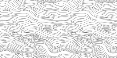 Soyut siyah ve beyaz el dalgalı çizgileri kusursuz desenler çiziyor. Modern minimalist ince dalga anahat arka plan, yaratıcı tek renkli duvar kağıdı dokusu.