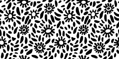 Abstract black and white flower art seamless pattern. Trendy contemporary floral nature shape background illustration. Natural organic plant leaves artwork wallpaper print. Vintage spring texture.
