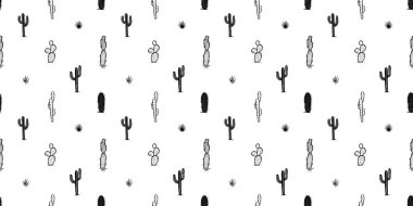 Elle çizilmiş kaktüs bitkisi dikişsiz desen. Siyah beyaz kaktüs ev bitkisi. Doğal çöl bitki dokusu, Meksika bahçe baskısı. Doğal iç dekorasyon duvar kâğıdı.