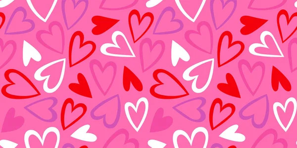 Red Love Heart Seamless Pattern Illustration Cute Romantic Pink Hearts — Vettoriale Stock
