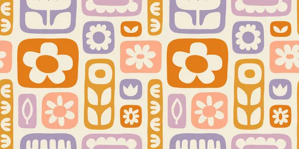 Bunte Florale Nahtlose Musterillustration Vintage Stil Hippie Blume Hintergrunddesign Geometrische — Stockvektor