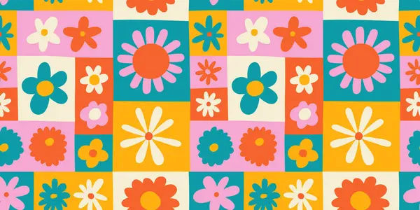 Ilustração Padrão Sem Costura Floral Colorido Estilo Vintage Hippie Flor — Vetor de Stock