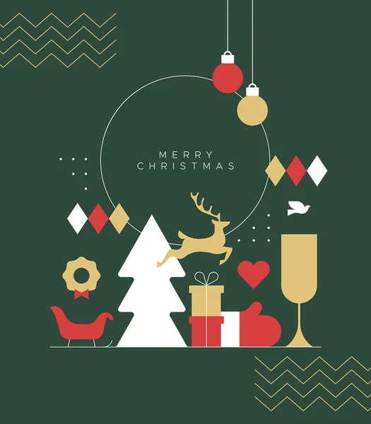 Merry Christmas Modern Geometric Banner Template Abstract Xmas Holiday Poster — Stock Vector