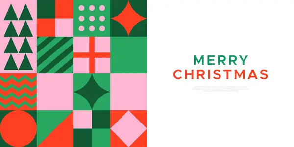 Веселый Современный Геометрический Баннер Соблазняет Абстрактный Праздничный Плакат Зимним Убранством — стоковый вектор