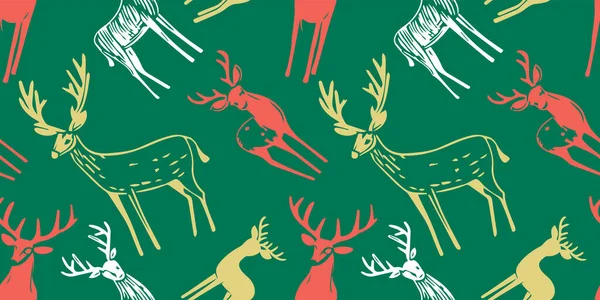 Dibujado Mano Venado Navidad Ilustración Patrón Sin Costura Fondo Dibujo — Archivo Imágenes Vectoriales
