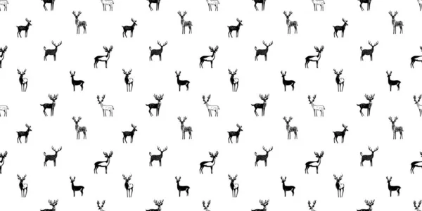 手描きのクリスマス鹿シームレスパターンイラスト お祝いXmasのお祝いのイベントのための黒と白のトナカイの落書きの背景 休日の動物の質の印刷物 12月の装飾の壁紙 — ストックベクタ