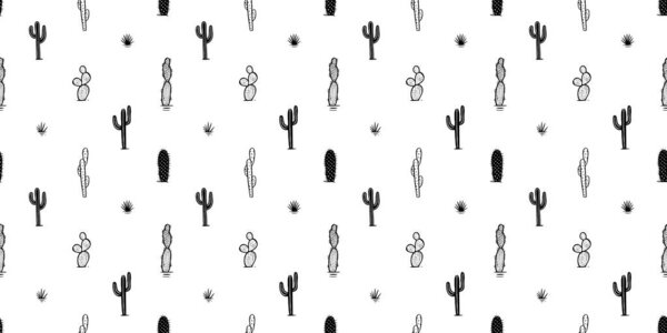 Ручной рисунок кактуса растение каракули бесшовный рисунок. Черно-белый кактусный фон. Текстура флоры пустыни, печать сада. Натуральные обои для оформления интерьера.