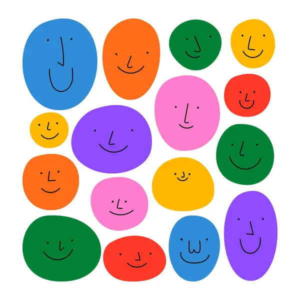 Colorato Personaggio Dei Cartoni Animati Faccia Cerchio Avatar Illustrazione Set Vettoriale Stock