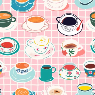 El yapımı klasik kahve fincanı, dikişsiz desen. Kahvaltı fincanı resimli, retro çiçekli, ince porselen, sıcak duvar kağıdı desenli..