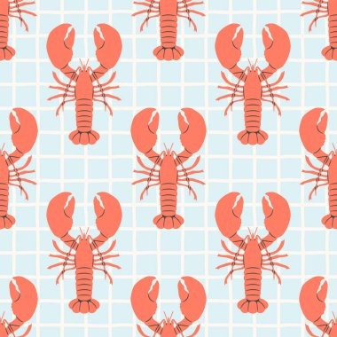 El yapımı klasik ıstakoz, kusursuz deniz ürünleri deseni. Kerevit, restoran pişirme malzemesi duvar kâğıdı desenli deniz hayvanı resimleri..