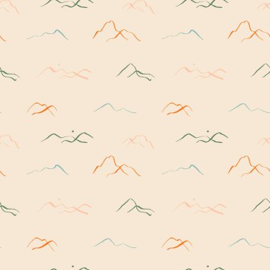 Soyut el çizimi dağ manzarası pürüzsüz desen çizimi. Günbatımı ve karalama duvar kağıdı dokusuyla klasik seyahat manzarası arka planı.