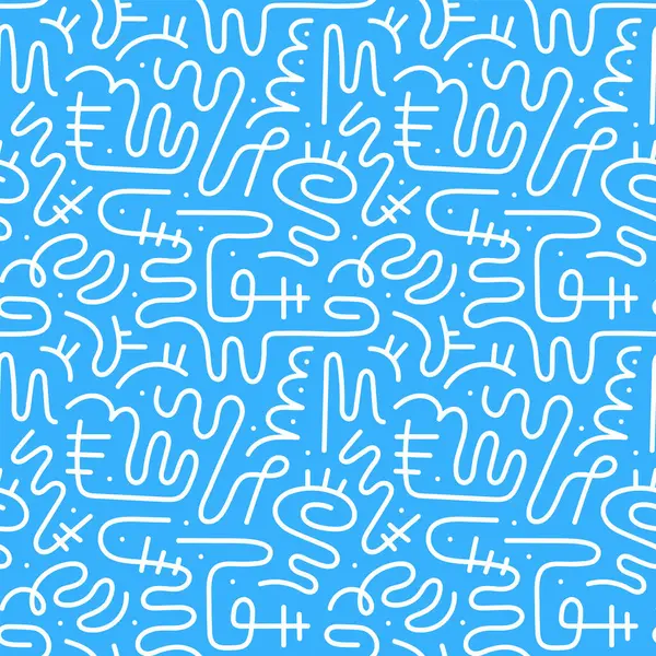 Fun line doodle seamless pattern. Creative abstract squiggle style drawing background for children or trendy design with basic shapes. Simple childish scribble wallpaper print.