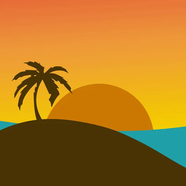 Solnedgång Hav Strand Med Palm Träd Tapeter — Stockfoto