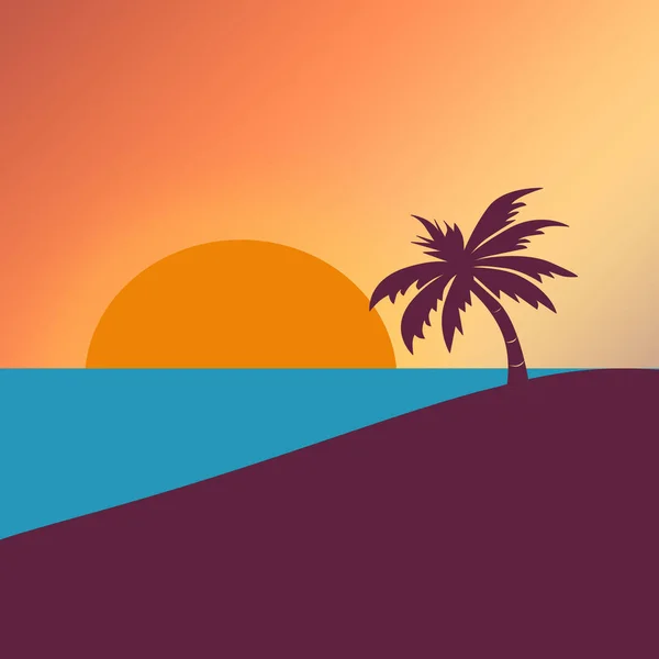 Zonsondergang Zee Strand Met Palmboom Behang — Stockfoto