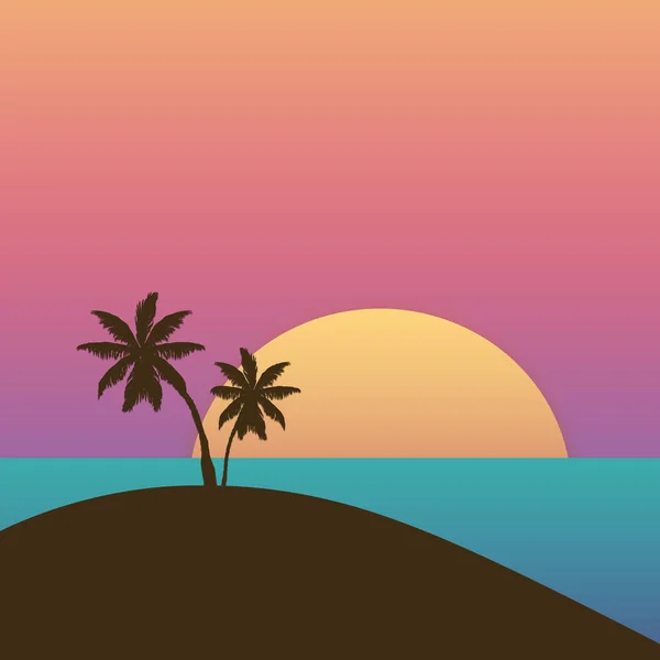 Sonnenuntergang Meer Strand Mit Palmen Tapete — Stockfoto