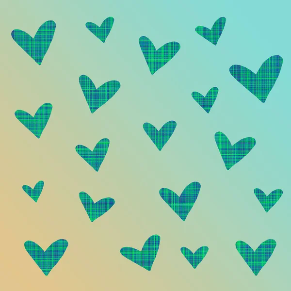 心形绿色格子花无缝模板背景 — 图库照片