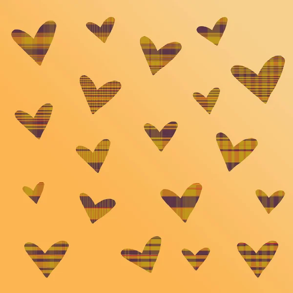 心形黄褐色格子花无缝模板背景 — 图库照片