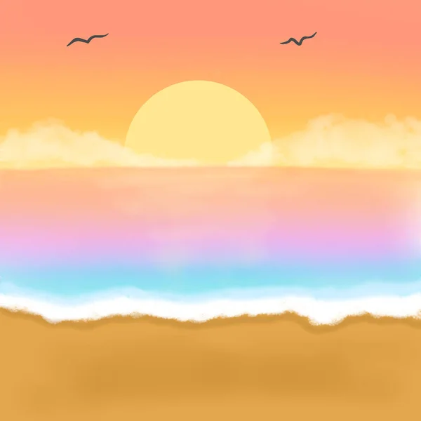 Meer Strand Sonnenuntergang Himmel Grafik Hintergrund — Stockfoto