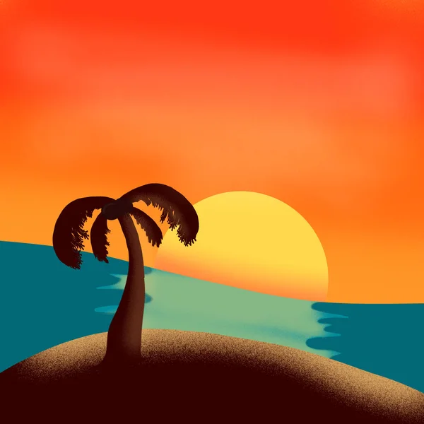 Och Havsutsikt Med Palm Träd Solnedgång Himmel Tapet Bakgrund — Stockfoto