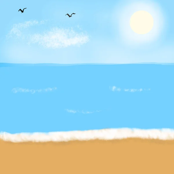 Letnia Plaża Morska Słońcem Chmurami Tle Błękitnego Nieba Tapety — Zdjęcie stockowe
