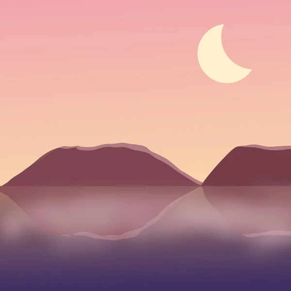 Mountain Lake View Moon Night Sky Wallpaper Background — Stock Photo, Image