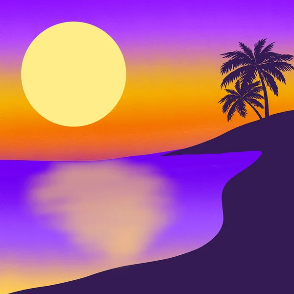 Insel Meer Strand Landschaft Mit Mond Nachthimmel Hintergrund — Stockfoto
