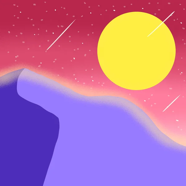 Bergblick Mit Mond Und Sternenhimmel Tapete Hintergrund — Stockfoto
