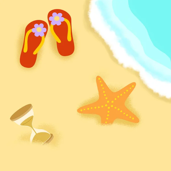 Letnia Plaża Morska Klapkami Rozgwiazdy Tapetą Szkła Piaskowego — Zdjęcie stockowe