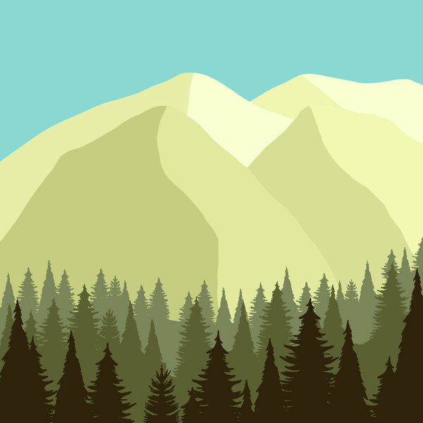 Mountain Pine Forest Landscape View Graphic Wallpaper Background