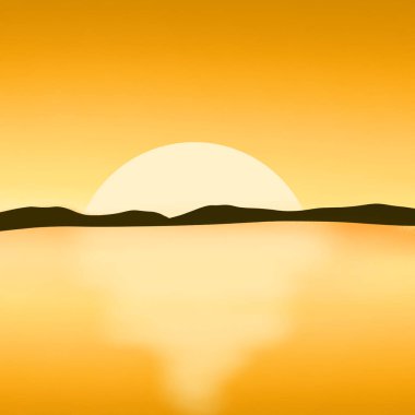 Dağ Gölü Nehir Manzarası Sunset Gökyüzü Grafik Kağıdı Sarı Arkaplan