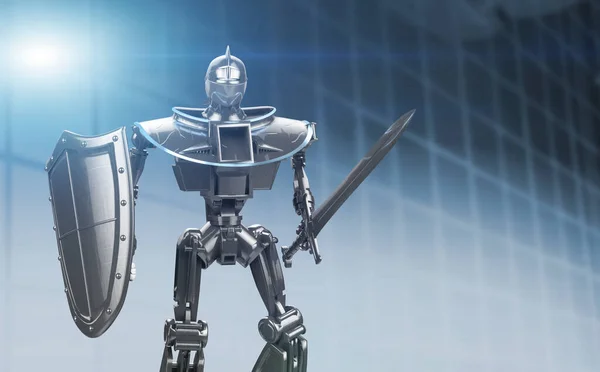 Cavaliere Robot Con Spada Scudo Come Simbolo Protezione Dei Dati — Foto Stock