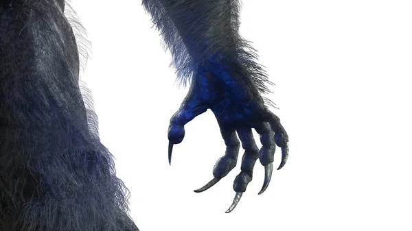 Eng Monster Hand Harige Weerwolf Poot Voor Halloween Achtergrond Render — Stockfoto