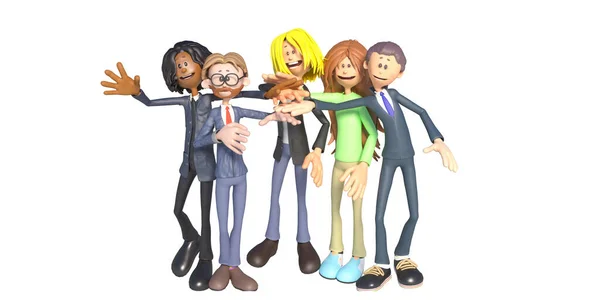 Equipo Negocios Saludo Informal Felices Trabajadores Colegas Multiculturales Personajes Dibujos — Foto de Stock